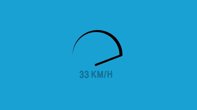 An abstract speedometer illustration showing 33 km/h on a blue background. A digital speed indicator that measures speed in kilometers per hour.