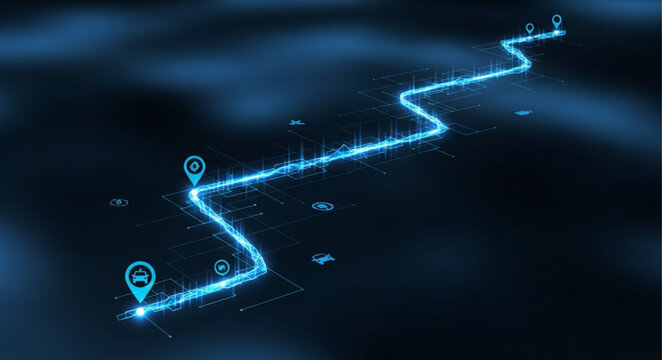 Futuristic Route Visualization - Glowing Path with Location Markers.
