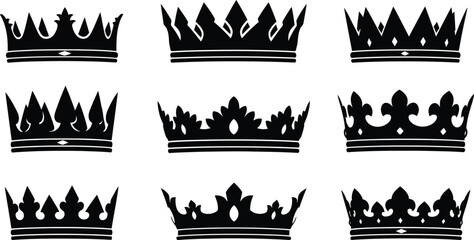 Collection of nine distinctive crown silhouettes in black © Sukla