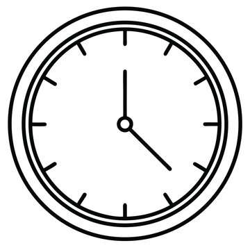 Minimal Clock Time Icon Black Flat Vector Simple Outline Watch Symbol