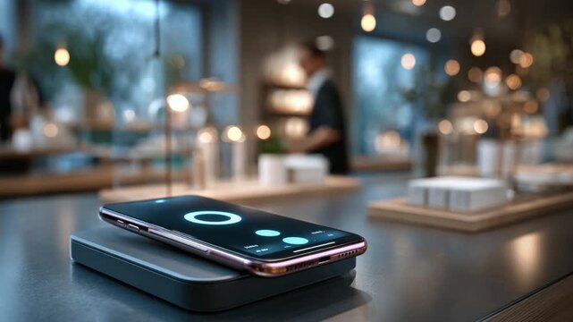 Wireless Charging Tech: A sleek smartphone rests upon a wireless charging pad, hinting at the convenience of modern technology and connectivity.