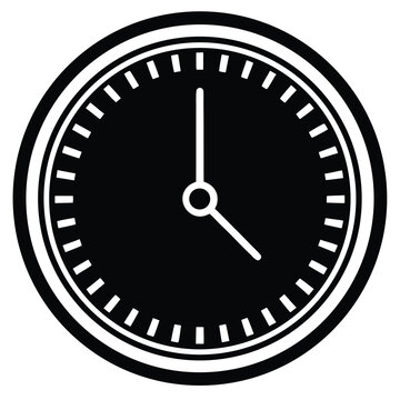 Minimal Clock Time Icon Black Flat Vector Simple Outline Watch Symbol