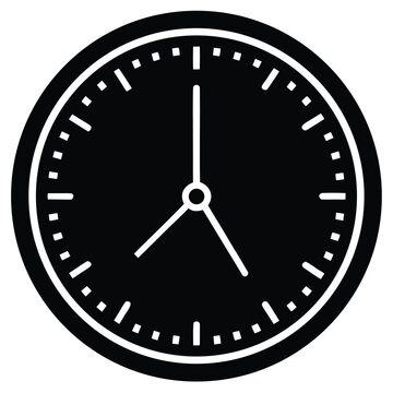 Minimal Clock Time Icon Black Flat Vector Simple Outline Watch Symbol