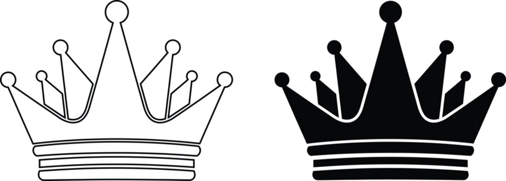 A black and white illustration of two crowns side by side
