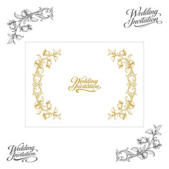 Vintage hand drawn wedding invitation ornamental frame with baroque floral scrolls, decorative border and elegant lettering composition. Classic luxury design for cards, labels, posters and print. © Goga