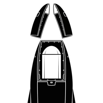 Abstract Black and White Illustration of an Opened Escape Pod.