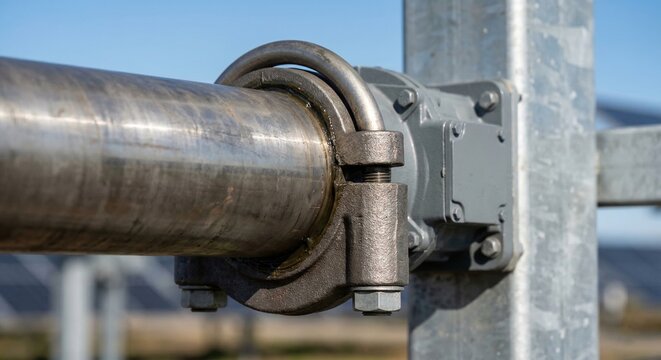 U-Bolt Clamp Securing Torque Tube Pivot on Solar Tracker Structure