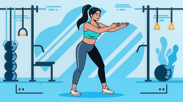 Woman doing squats in gym.