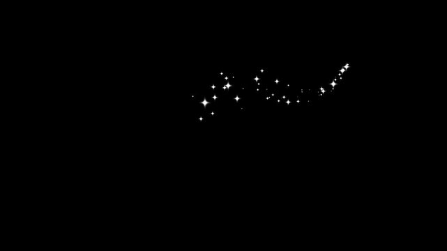 Glowing glitter burst sparkle overlay with twinkling stars, retro vector doodle flash, Magic glitter sparkle trail, glowing doodle stars, white twinkling particles on black screen background. 4k