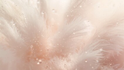 Fototapeta premium Displaying cluster pale blush feathers with barbs glistening with droplets in macro studio bokeh
