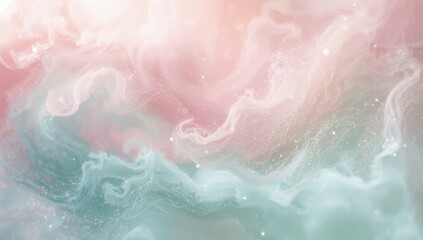 Fototapeta premium Swirling pink teal cloud swirls filling abstract space, with thin filaments and sparkling specks