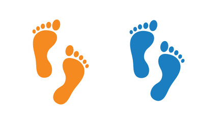 Obraz premium Two sets of footprints one orange and one blue are displayed on a white background