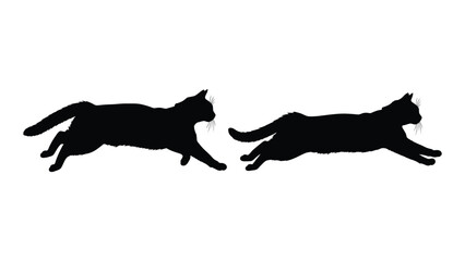 Two black silhouettes of cats in mid leap showcasing dynamic feline movement © Payara