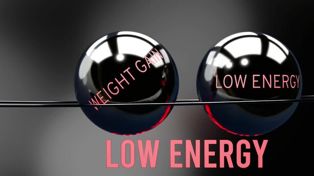 Sedentary lifestyle, weight gain and low energy in repeating, vicious circle. Sedentary lifestyle causes higher levels of weight gain, which then triggers low energy, which casues more sedentary lifes