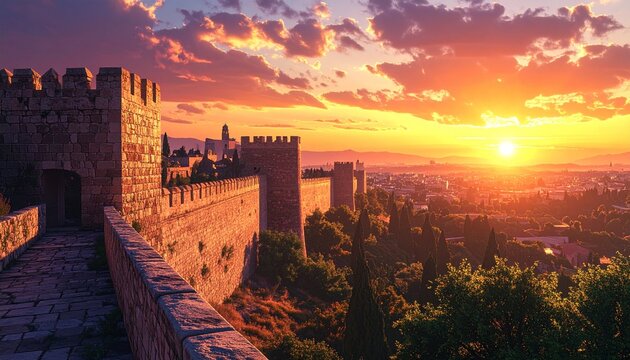 Majestic Alhambra Fortress at Sunset - A Timeless Spanish Landmark.