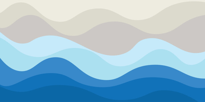 Abstract Summer Beach and Ocean Waves Background in Flat Vector Style. vector illustration