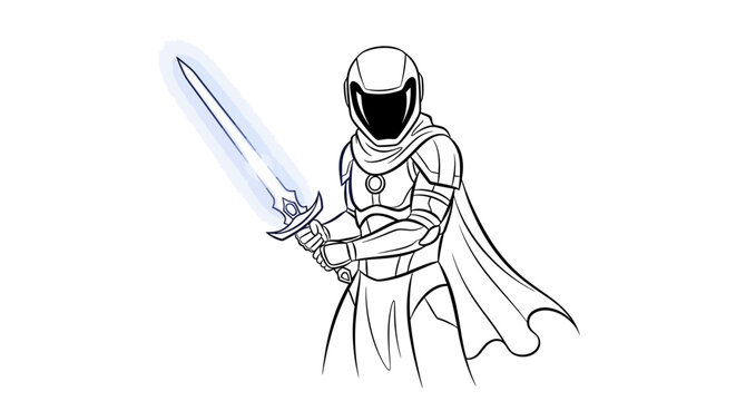 Futuristic Knight Warrior with Glowing Sword, Sci-Fi Fantasy Character