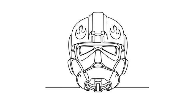 Futuristic Pilot Helmet Line Art - Sci-Fi Space Trooper Headgear
