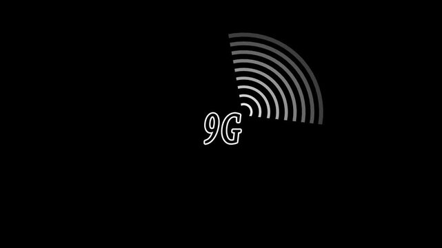 9 G network signal on black background for technology and communication concepts..9.G words animation. 4K animation video.abstract technology concept digital communication network.