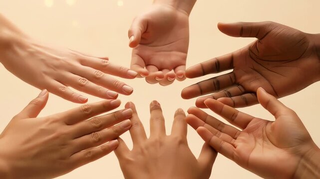 Diverse hands playing rock paper scissors game, close-up, top view