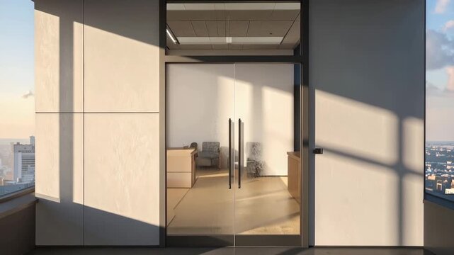 Modern Entryway: An open doorway, framed by sleek, modern architecture, welcomes with bright daylight, inviting into the interior space. The contemporary design, from glass doors to minimalist walls.