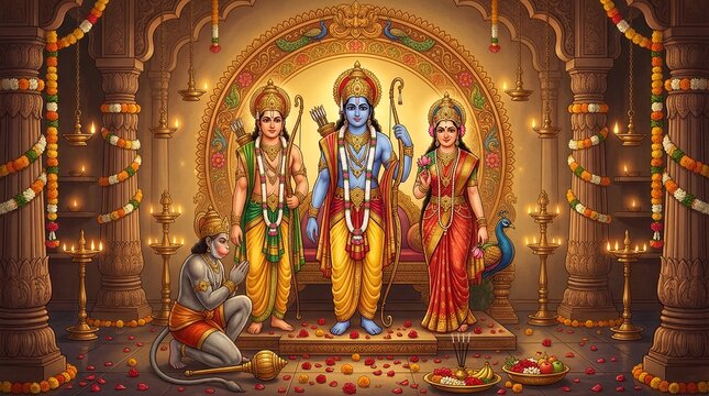 Hindu god rama sita laxmana hanuman darshan ram navami festival celebration wallpaper hd