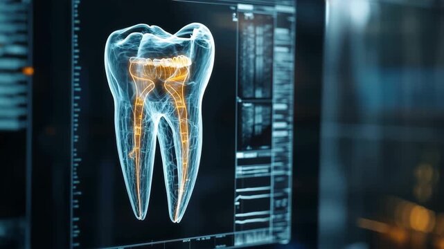 Advanced dental imaging technology showcasing 3d tooth model with rotational view and detailed analysis