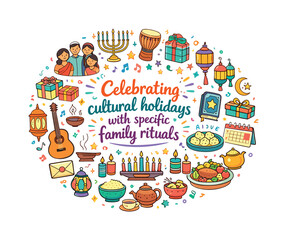 Fototapeta premium Celebrating cultural holidays with specific family rituals. Hand drawn illustration of Celebrating cultural