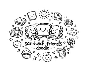 Fototapeta premium Sandwich Friends Doodle. sandwich friends doodle. Hand-drawn doodle illustration of sandwich friends doodle.