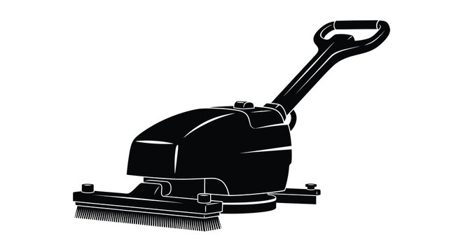 A stark silhouette depicts a black floor polisher showcasing its streamlined design and functionality