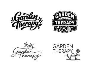 Obraz premium Garden Therapy. Set lettering. 4 harmonious lettering variations of the same emblematic concept, each with