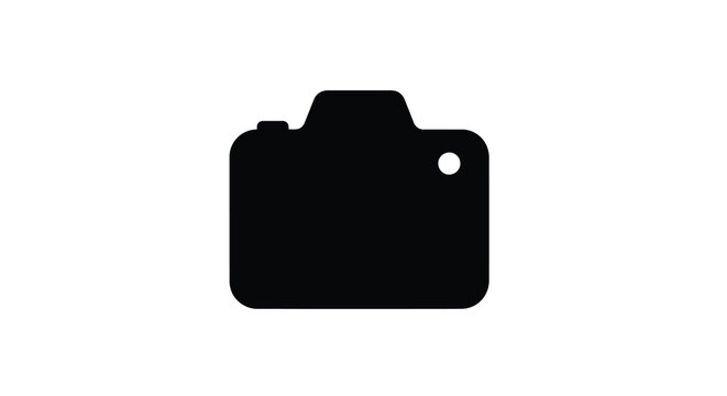 A minimalist black silhouette depicts a classic digital single lens reflex camera high quality professional detailed