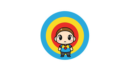 Fototapeta premium Cute cartoon character in target, vector illustration, flat design, success concept
