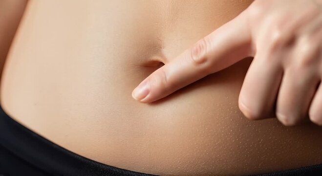 close-up belly pinch on skin - human abdomen macro shot