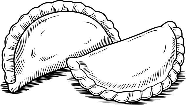 Hand Drawn Black and White of Empanadas White Background food pastry