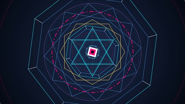 Abstract Geometric Neon Pattern Set and Digital Motion Background