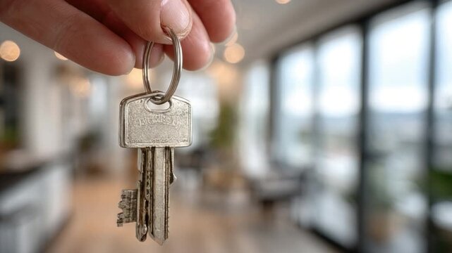 Key to a New Chapter: A hand delicately holds a set of keys, the symbol of opportunity, freedom, and the beginning of a new chapter in life.