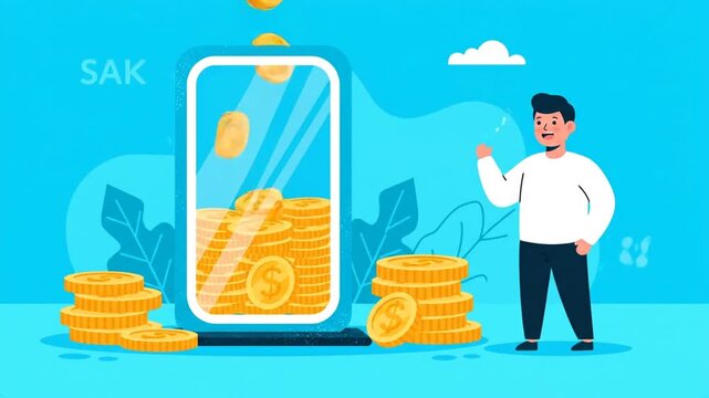Online Mobile Banking and Digital Money Savings Concept