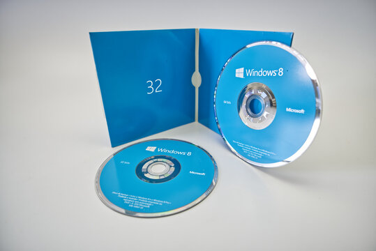 Suzano, Sao Paulo - Brazil - february 17, 2026: Original Microsoft Windows 8 software on discs
