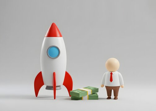 A businessman invests money to launch a promising startup. This symbolizes entrepreneurial spirit and innovation. Venture capital, business growth and investment opportunities.