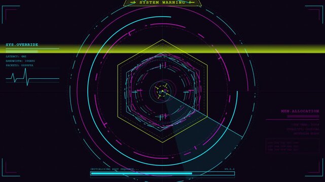 Futuristic HUD System Interface with Hexagonal Data Overlay