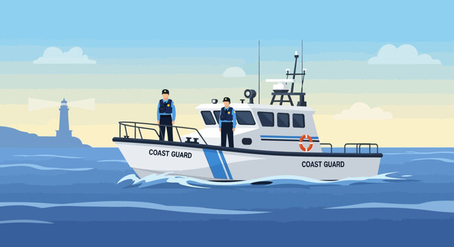 Coast Guard Boat Patrolling Ocean Waters.
