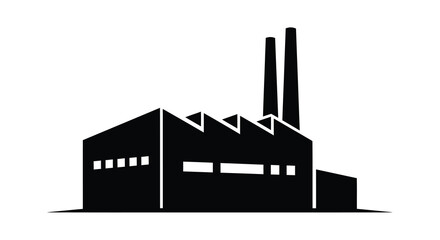 Naklejka premium A stark black silhouette depicts an industrial factory building with two prominent smokestacks high quality