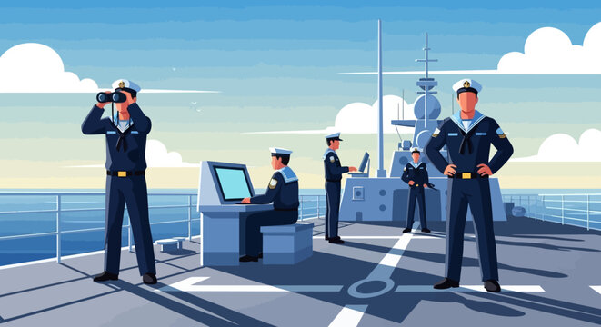 Navy Officers on Ship Deck.