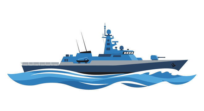 Modern Navy Warship Illustration on Water.