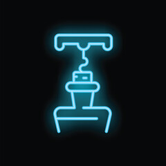 Naklejka premium Bright blue neon sign representing a corkscrew opening a wine bottle, on a black background