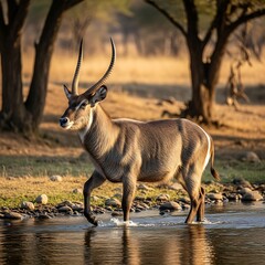 Obraz premium Waterbuck crossing river.
