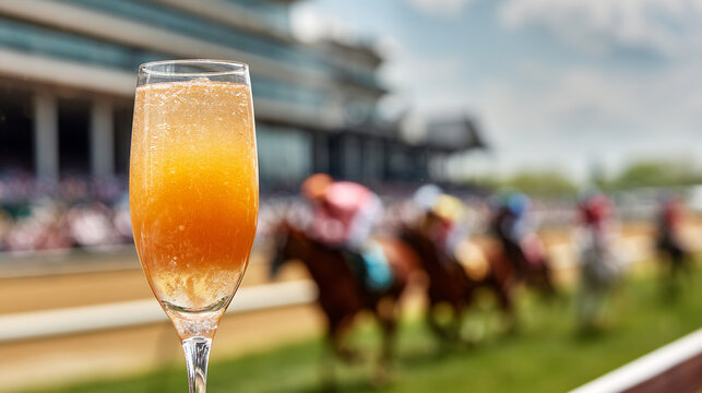 Champagne Mimosa with Horse Race in Motion at Derby Track