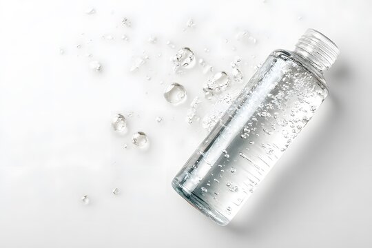 A clear liquid in a bottle with bubbles and splashes of water