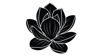 A striking black and white illustration depicts a blossoming lotus flower with elegant flowing petals © ArtBySalea07